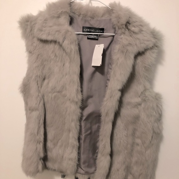 Adrienne Landau rabbit fur vest in light grey - Picture 2 of 4